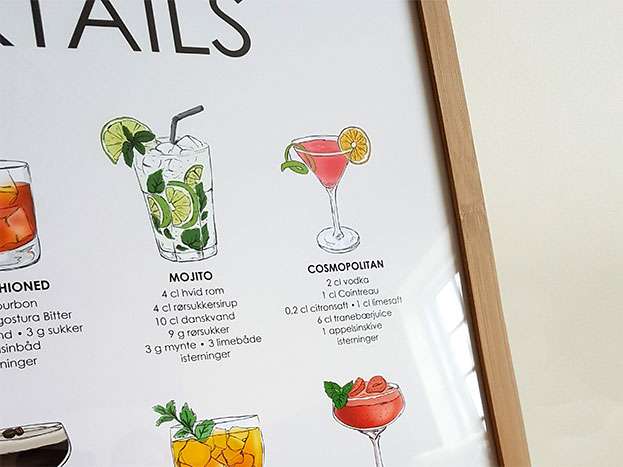 Plakat med cocktailopskrifter
