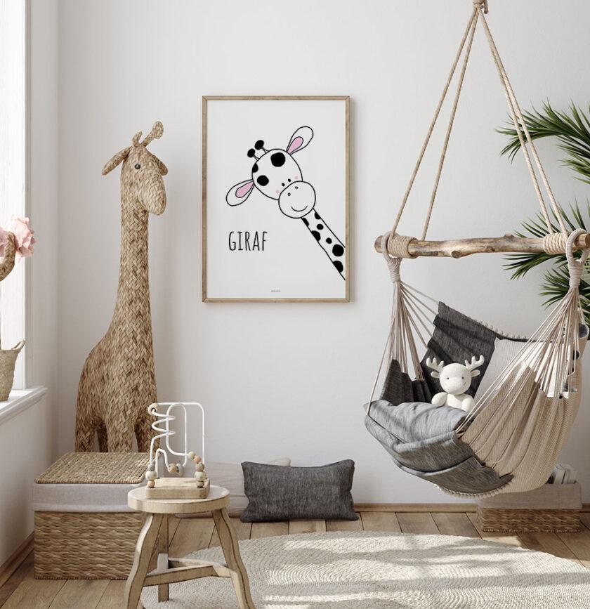 Sort hvid plakat med giraf