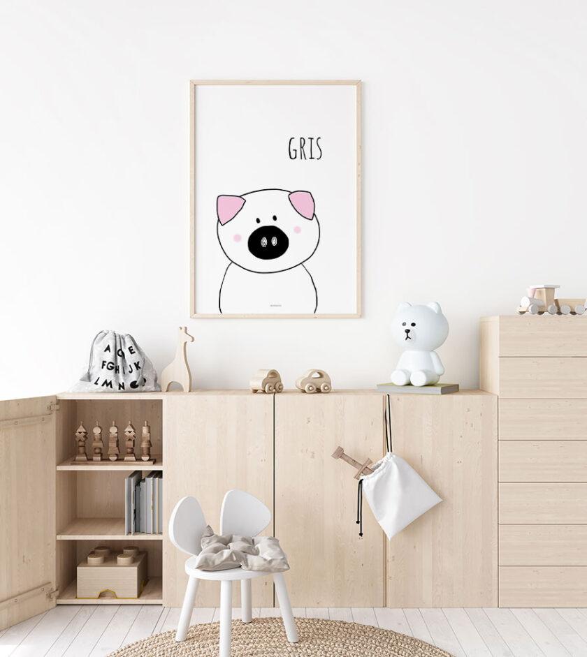 Sort hvid plakat med gris