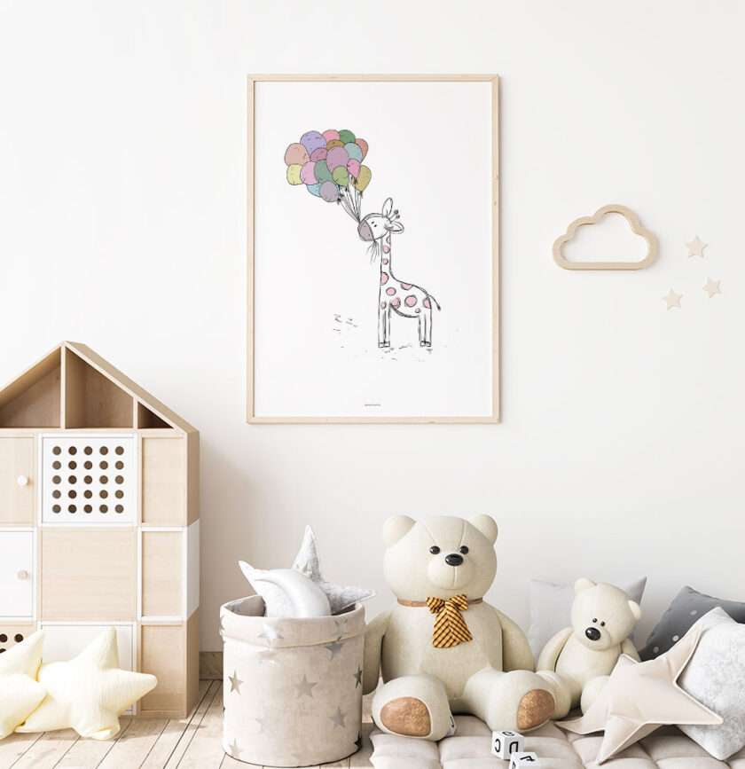 Casual lines plakat - Giraf med balloner