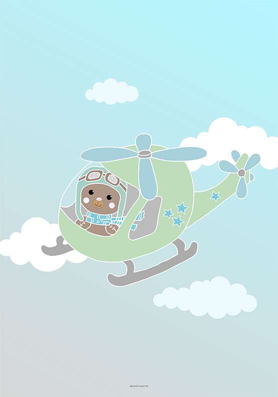Plakat til dreng med bamse i helikopter