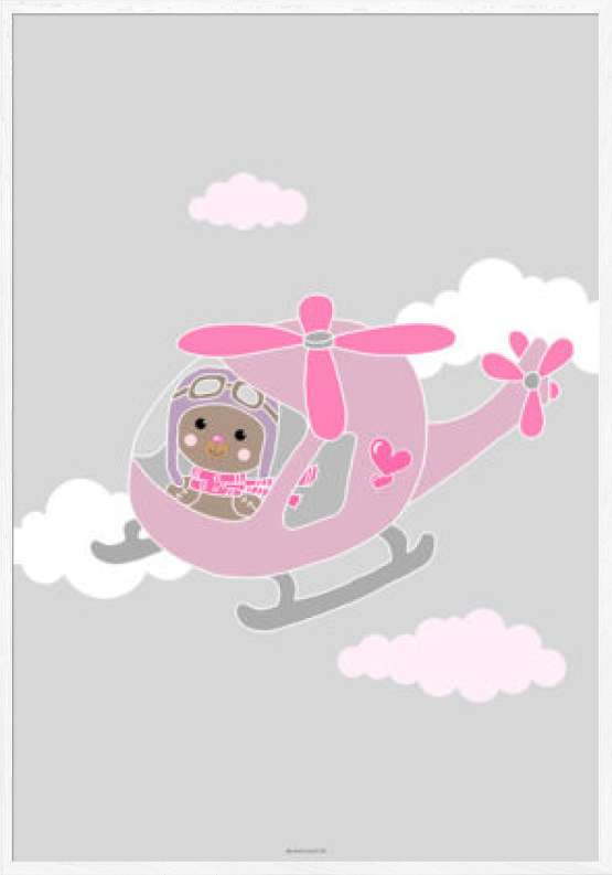 Plakat til pige med bamse i helikopter