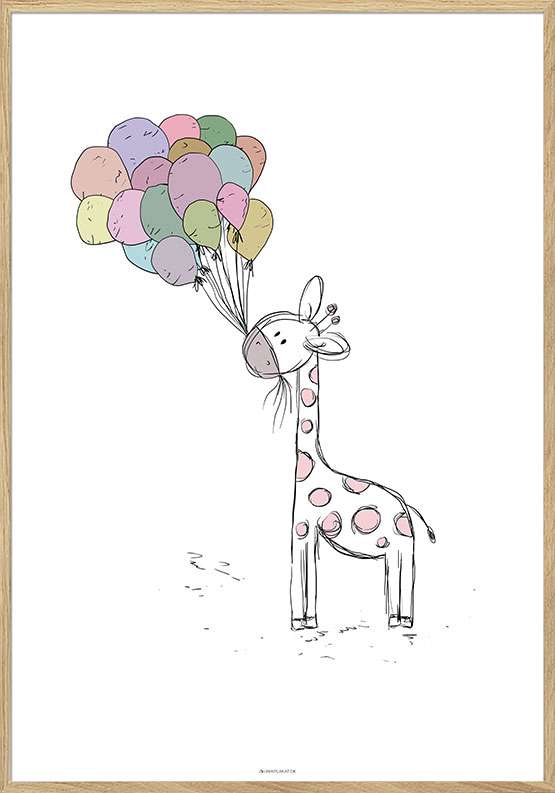 Billede af Casual lines giraf med balloner børneplakat