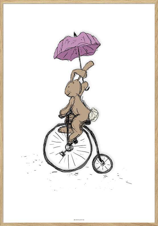 Billede af Casual lines cyklende kanin med paraply børneplakat