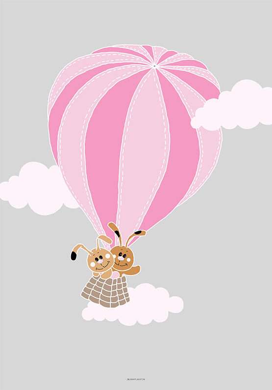 Plakat med et par kaniner i luftballon til pige