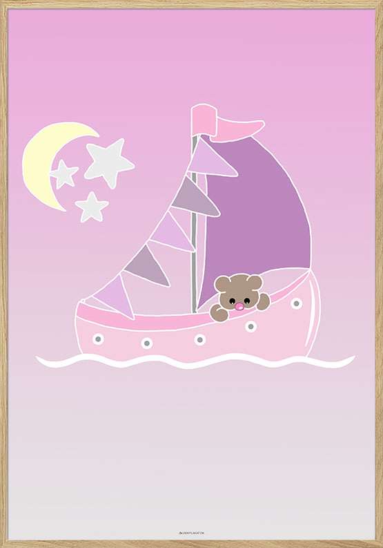 Billede af Plakat med bamse i sejlbåd