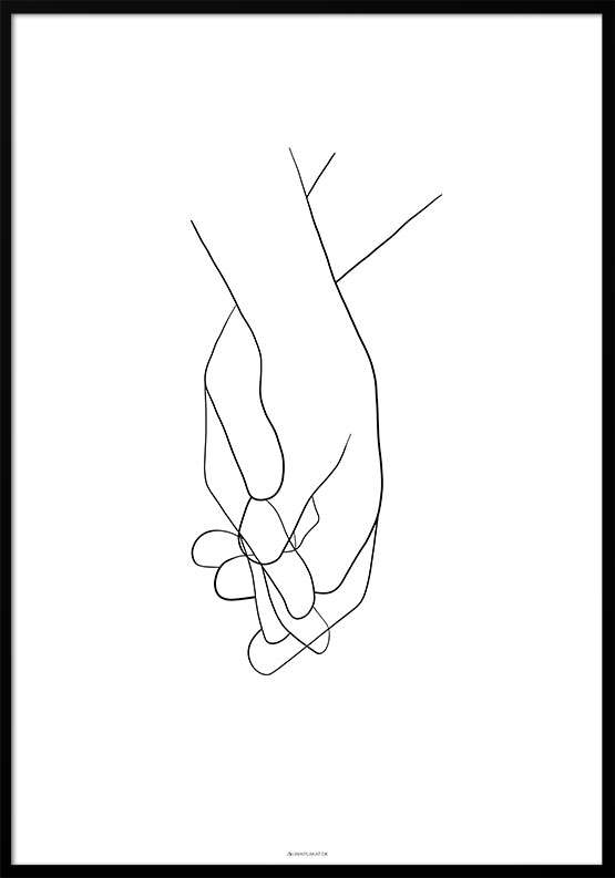 Billede af One line drawing holding hands plakat