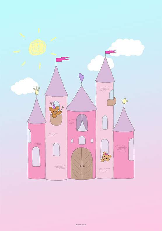 Plakat med prinsesseslot og bamser