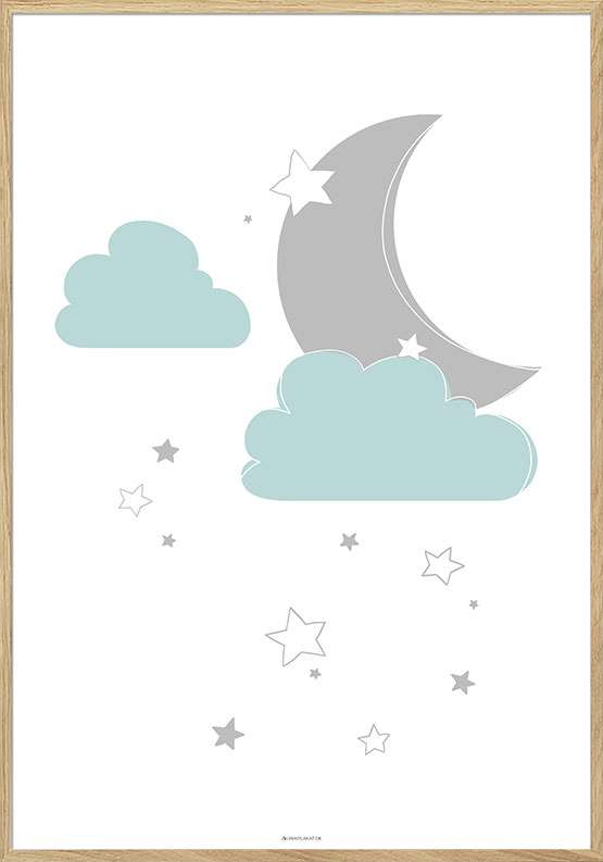 Billede af Børneplakat med skyer, måne og stjerner