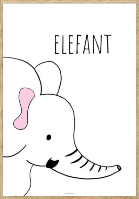 Plakat med sort hvid elefant