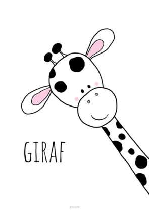 Plakat med sort hvid giraf