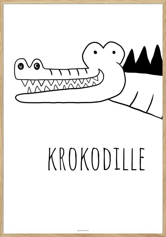 Plakat med sort hvid krokodille