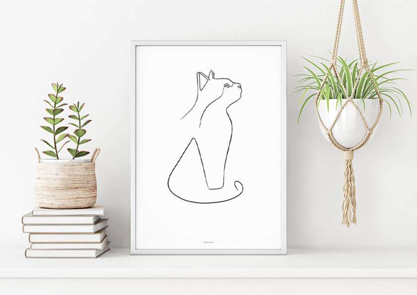 One line drawing - Plakat med kat