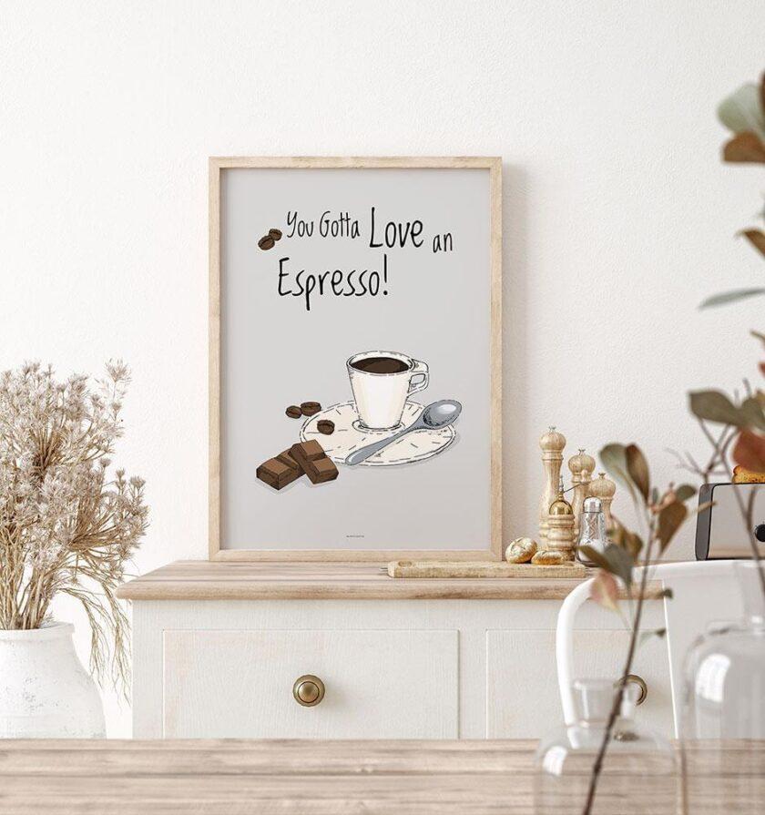 HÃ¥ndtegnet kaffeplakat - Espresso