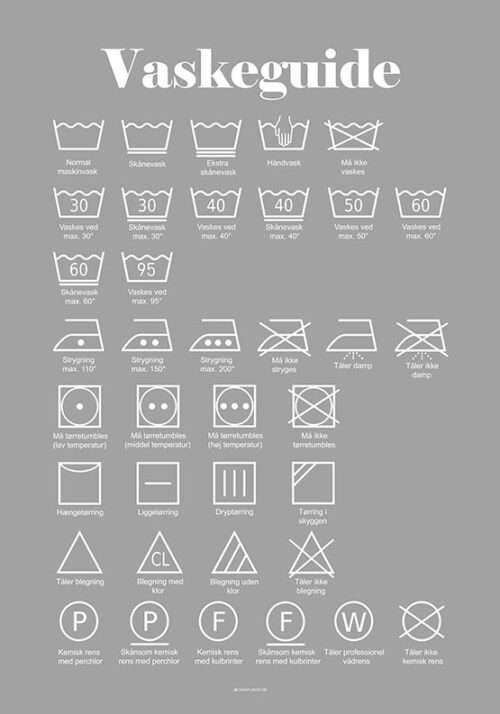 Vaskeplakat med symboler