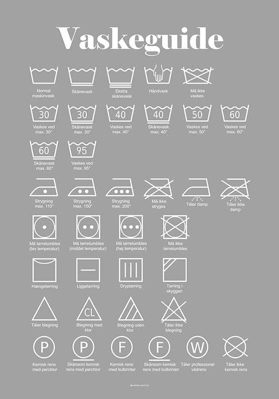 Vaskeplakat med symboler