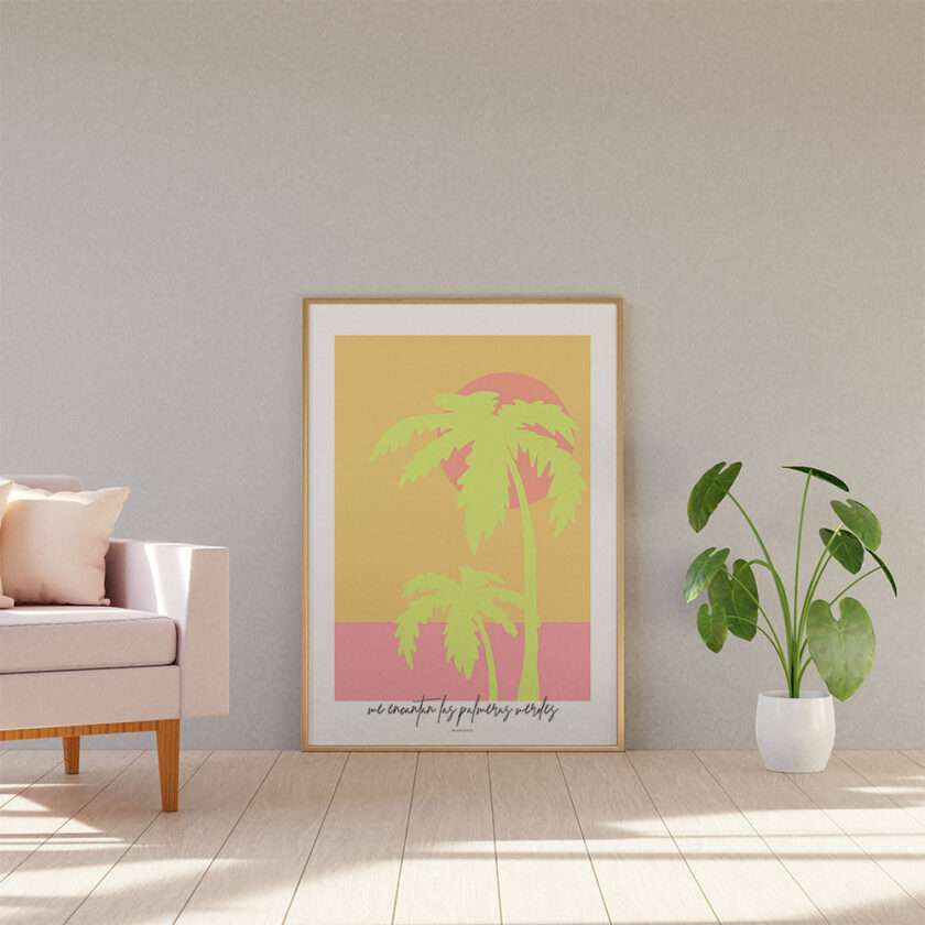 Kunstplakat med to limegrønne palmer