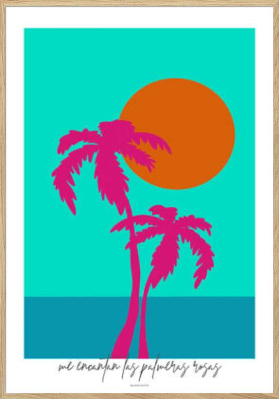 Kunstplakat med to pink palmer