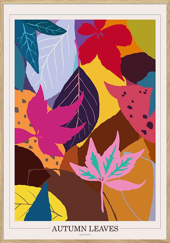 Grafisk plakat med farvede efterårsblade