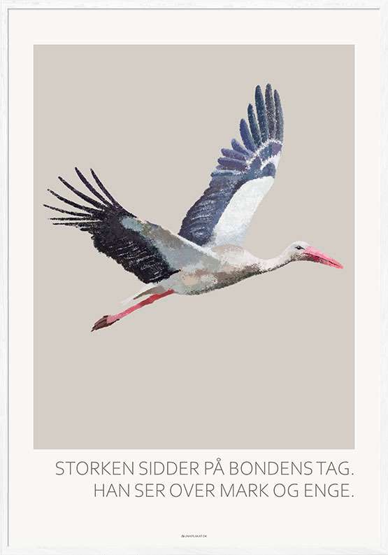 Plakat med stork – trækulstegning af Danmarks sjældne gæst