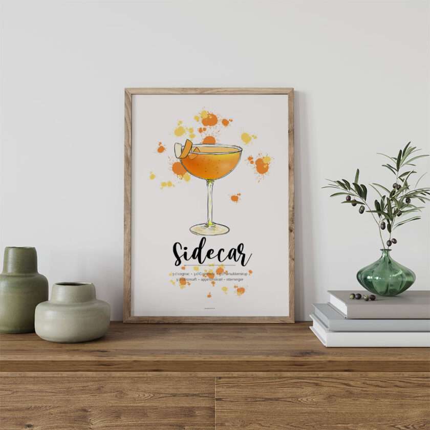 Plakat med opskrift på Sidecar cocktail