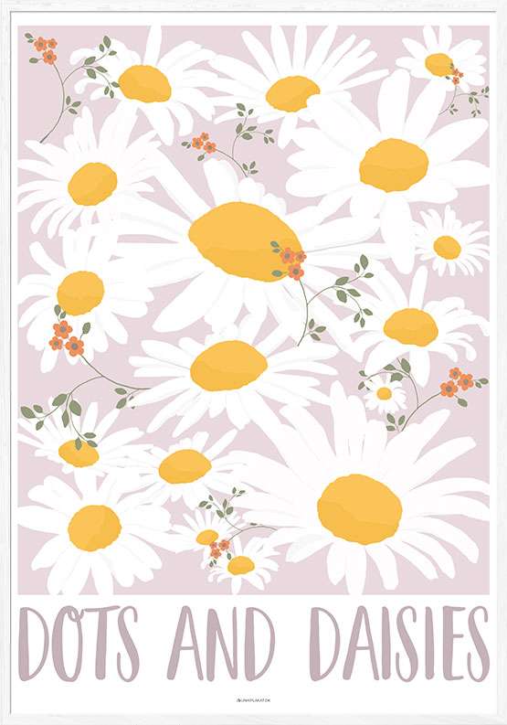 Billede af Dots and daisies - skøn grafisk plakat med blomster