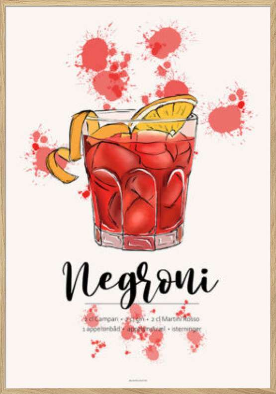 Plakat med Negroni opskrift