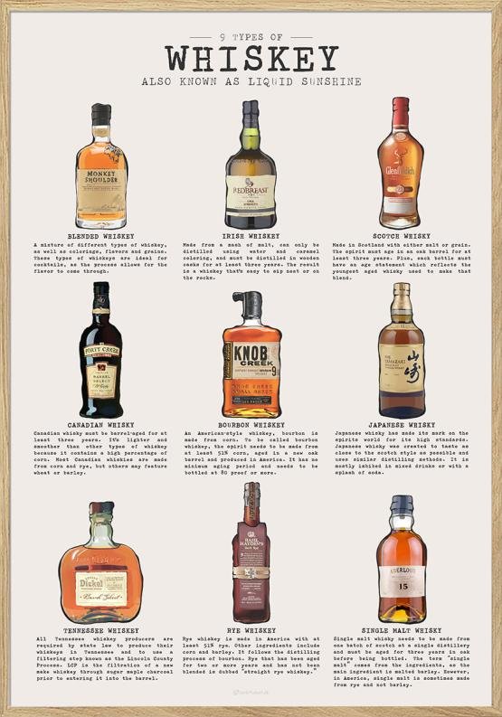 Whiskey-plakat - 9 typer whiskey du skal kende (og smage, naturligvis)