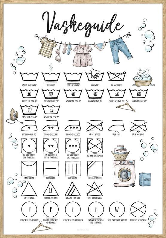Vaskeplakat - Håndtegnet vaskeguide med vaskeanvisninger