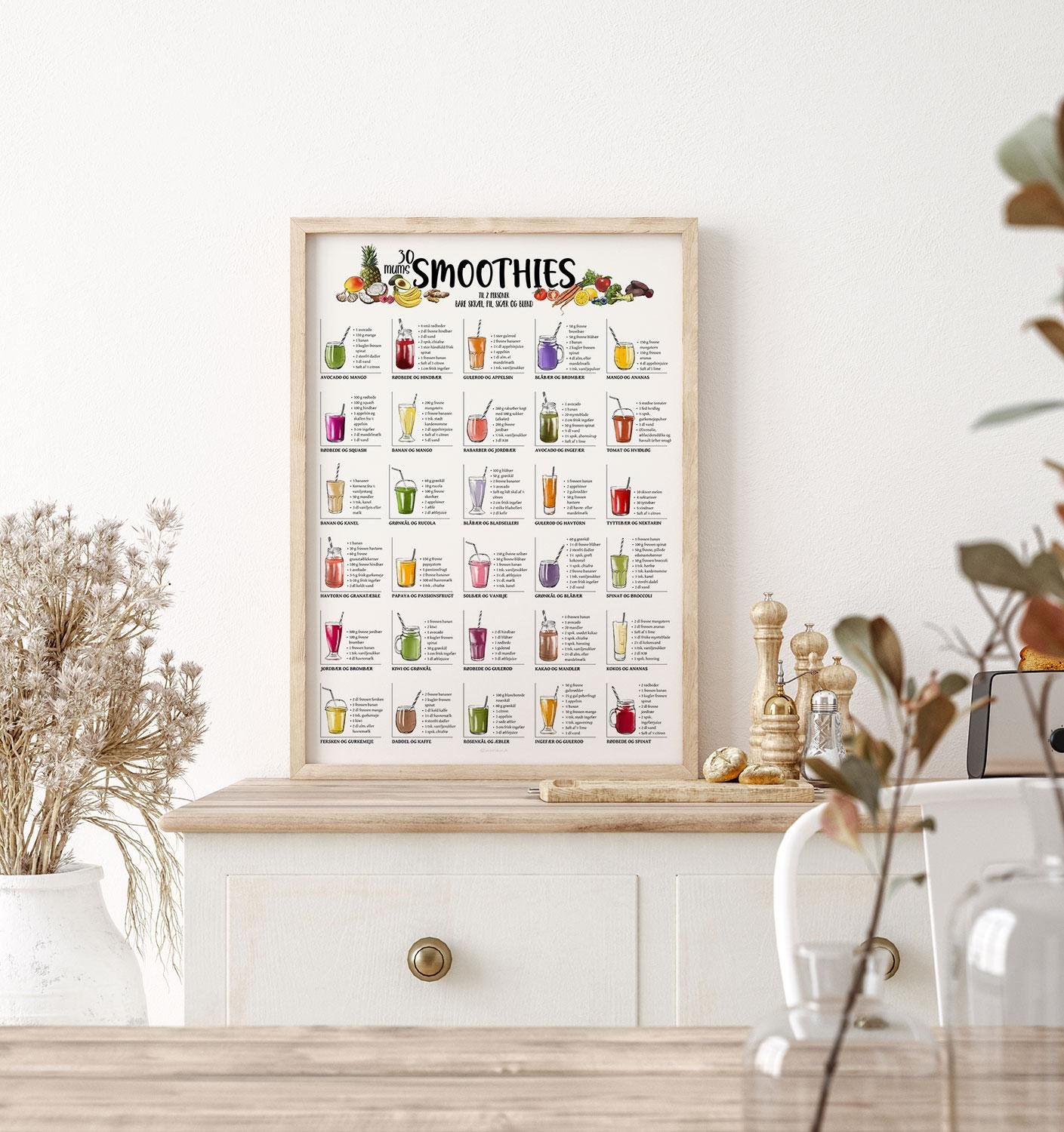 Smoothie plakat med 30 opskrifter