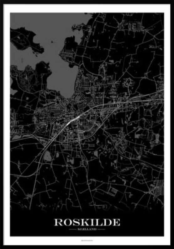 Byplakat med kort over Roskilde