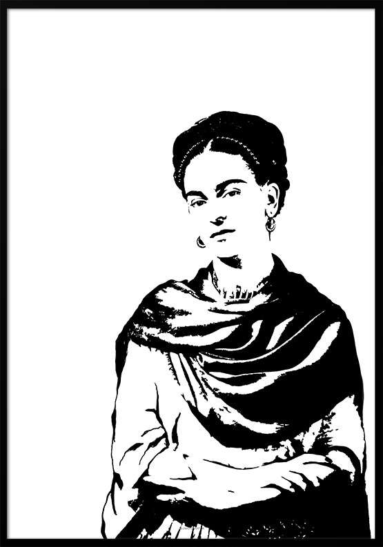 Frida Kahlo plakat – sort/hvid
