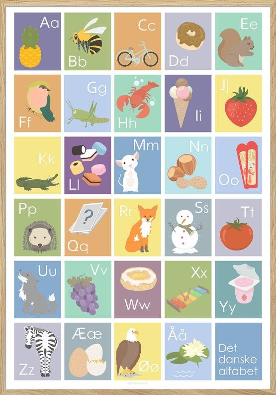 Alfabet plakat med dyr og farver til dreng