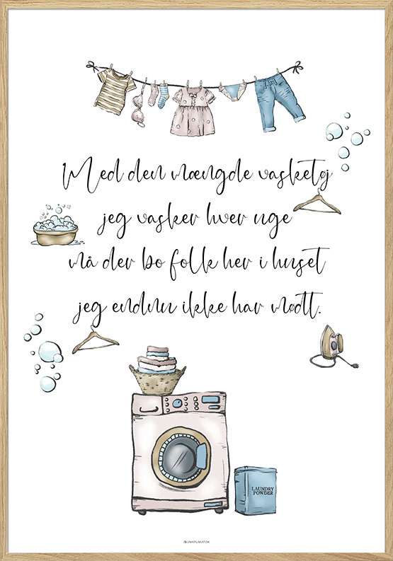 Vaskeplakat – Håndtegnet med tekst om meget vasketøj