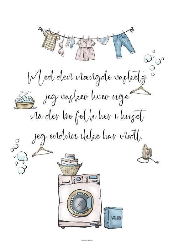 lomme fast samvittighed Vaskeplakat - Håndtegnet med tekst om meget vasketøj | Unik Plakat