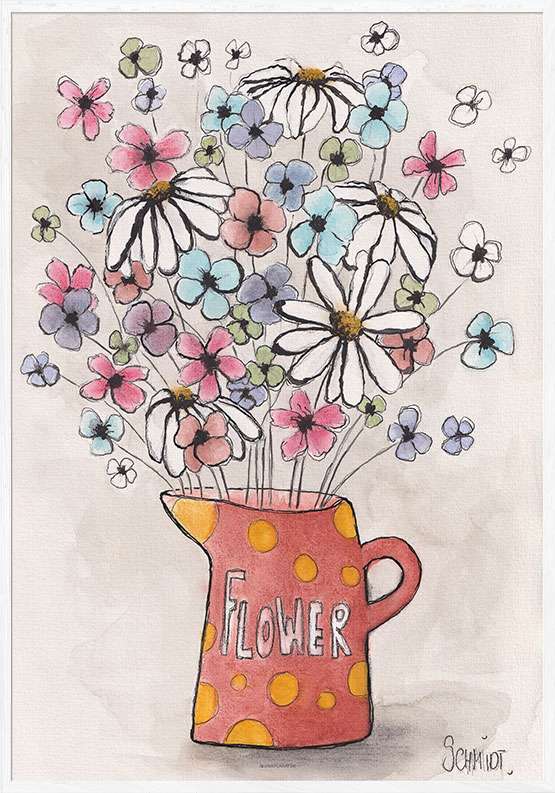 Billede af Blomster i kande - akvarel
