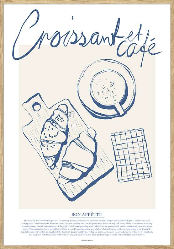 Billede af Croissant et café - hyggelig madplakat med fransk morgenbord