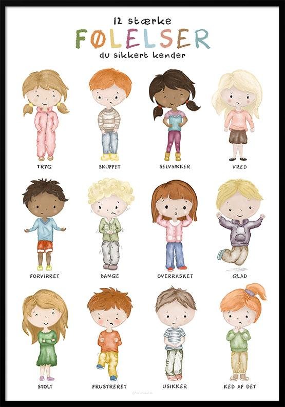Følelsesplakat - Plakat med følelser alle børn kender