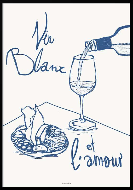 Køkkenplakat – Vin blanc et l’amour