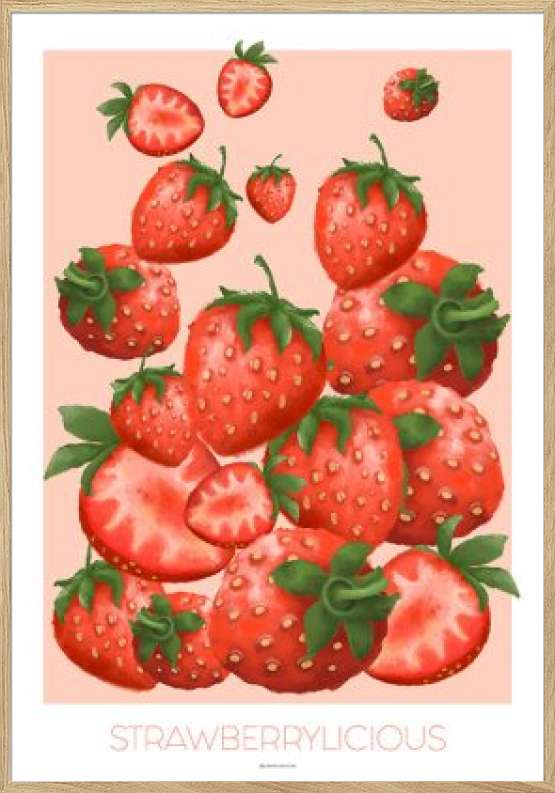 Strawberrylicious - Farverig plakat med jordbær