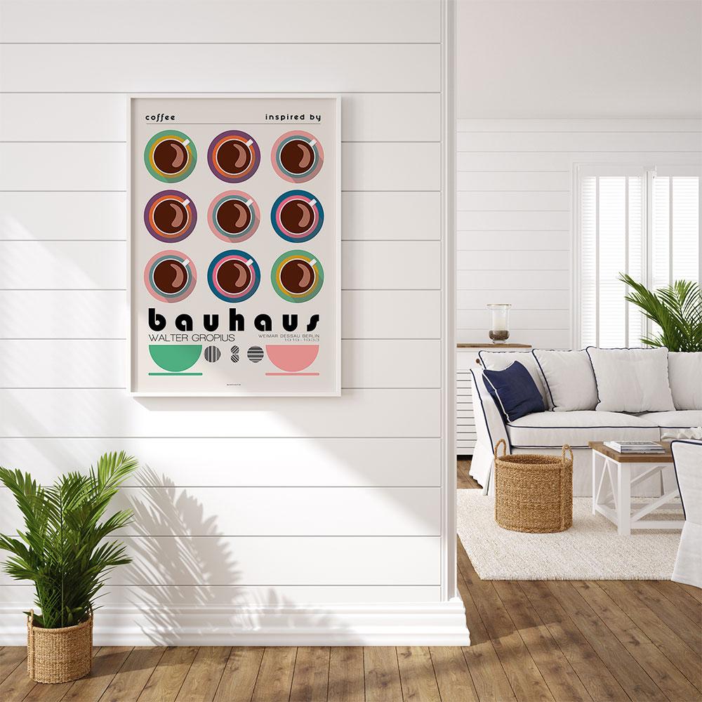 Bauhaus plakat med kaffekopper