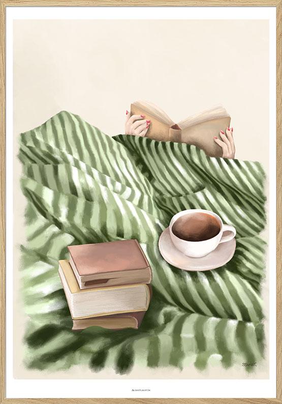 Kunstplakat - Books in bed