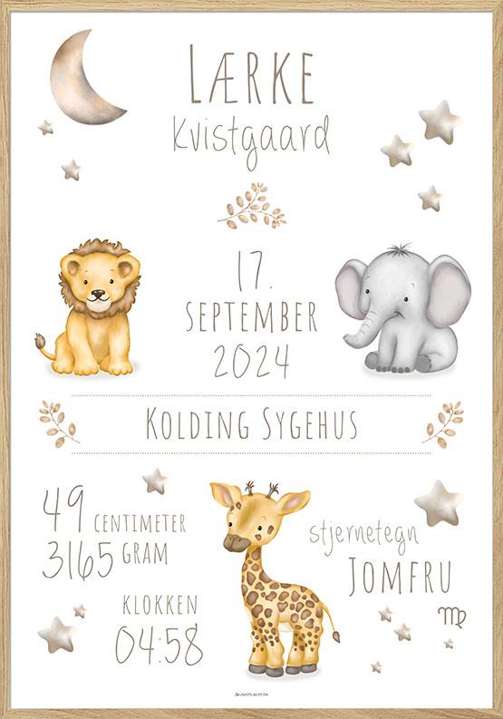 Dåbsplakat med dyr fra Afrika