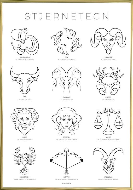 Plakat med alle stjernetegn - line art
