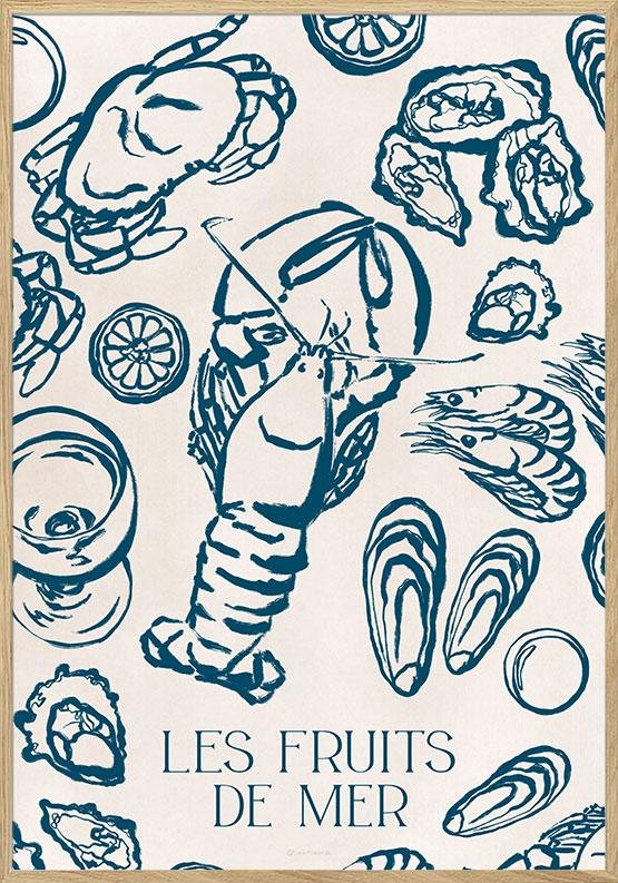 Plakat med skaldyr - Les fruits de mer