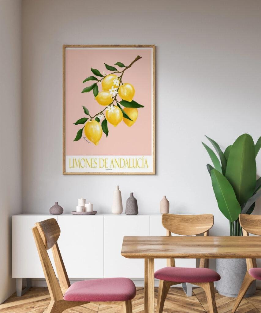 Kunstplakat med citrongren – Limones de Andalucia