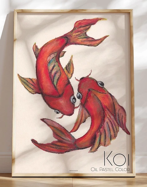 Koi - tegning med oliepasteller