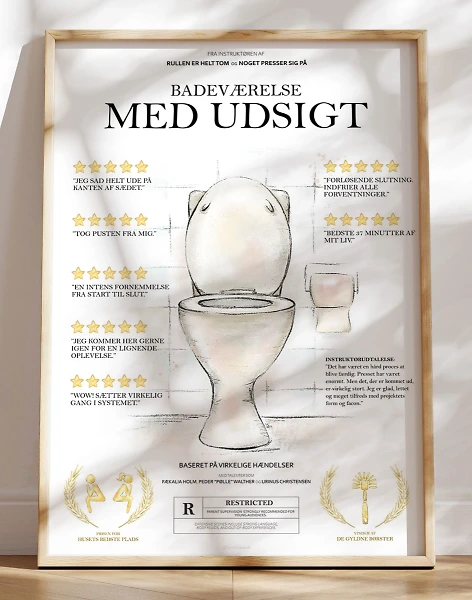 Sjov plakat til badeværelset - filmplakat med masser af toilethumor