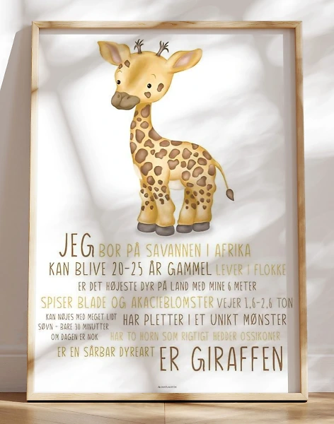 Børneplakat med giraf - lær om giraffen