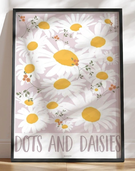 Dots and daisies - skøn grafisk plakat med blomster